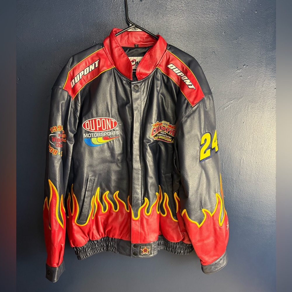 Chase Authentics RARE Vintage 90s NASCAR Jeff Gordon Leather Bomber Jacket